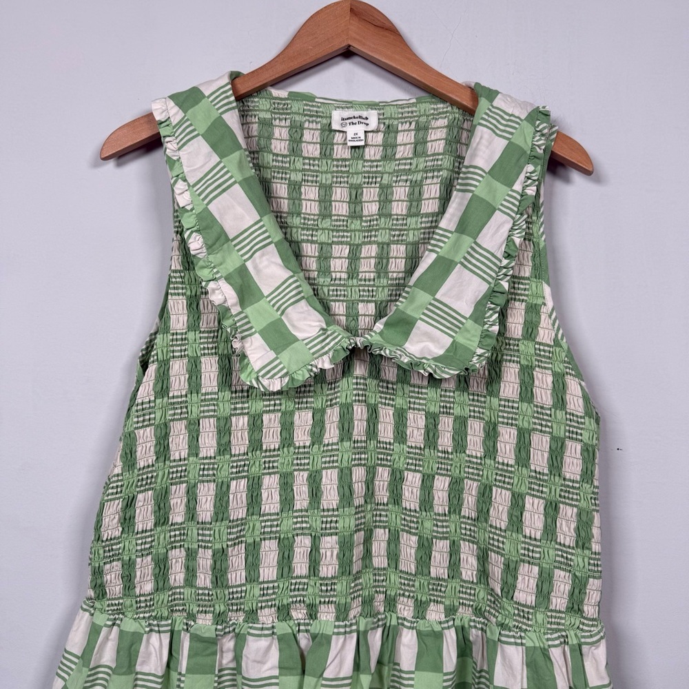 The Drop Plus Size Light Green Gingham Smocked Midi Dress, 2X, Great Condition - Picture 7 of 16